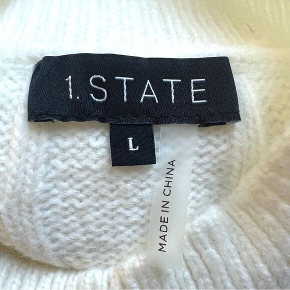 1. State Cable Knit Ivory Mock Neck Midi Long Sleeve Knit Sweater Dress - L - Picture 13 of 16